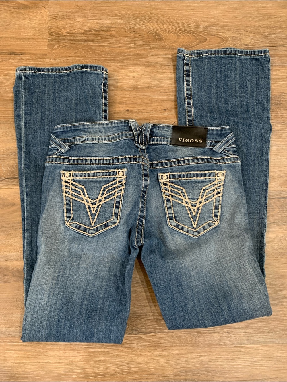 {Vigoss} Women's Washed Blue Bootcut Jeans with Contrast Stitching LONG